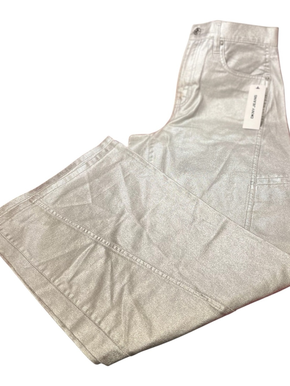 DKNY Metallic Silver Wide-Leg Jeans